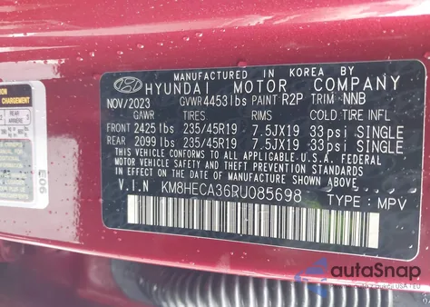 2024 Hyundai Kona Limited from USA, damaged, VIN KM8HECA36RU085698